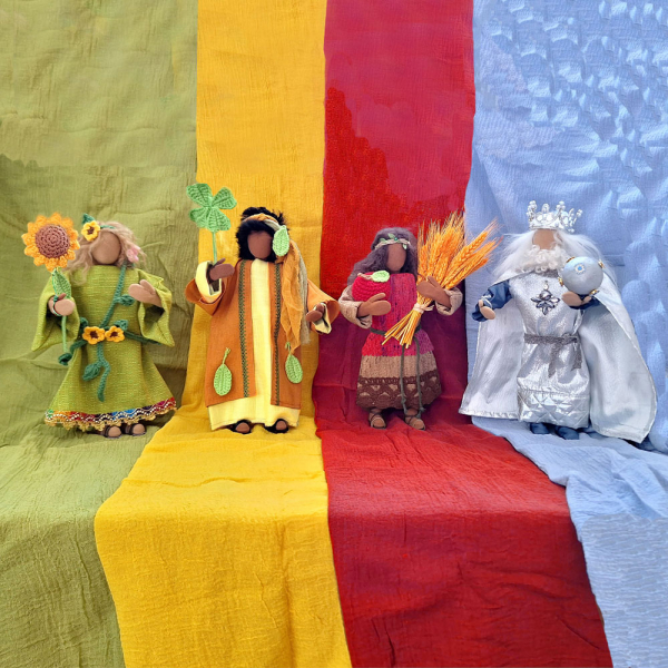 Jahreszeitenfiguren mit Zubehör - Frühling, Sommer, Herbst und König Winter